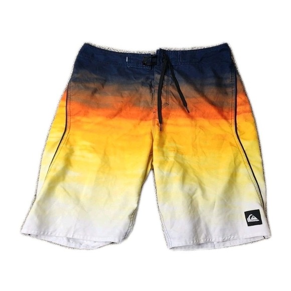 Quiksilver Board Shorts Mens Size 32 Blue Orange White Logo Surf Swim - Picture 1 of 5